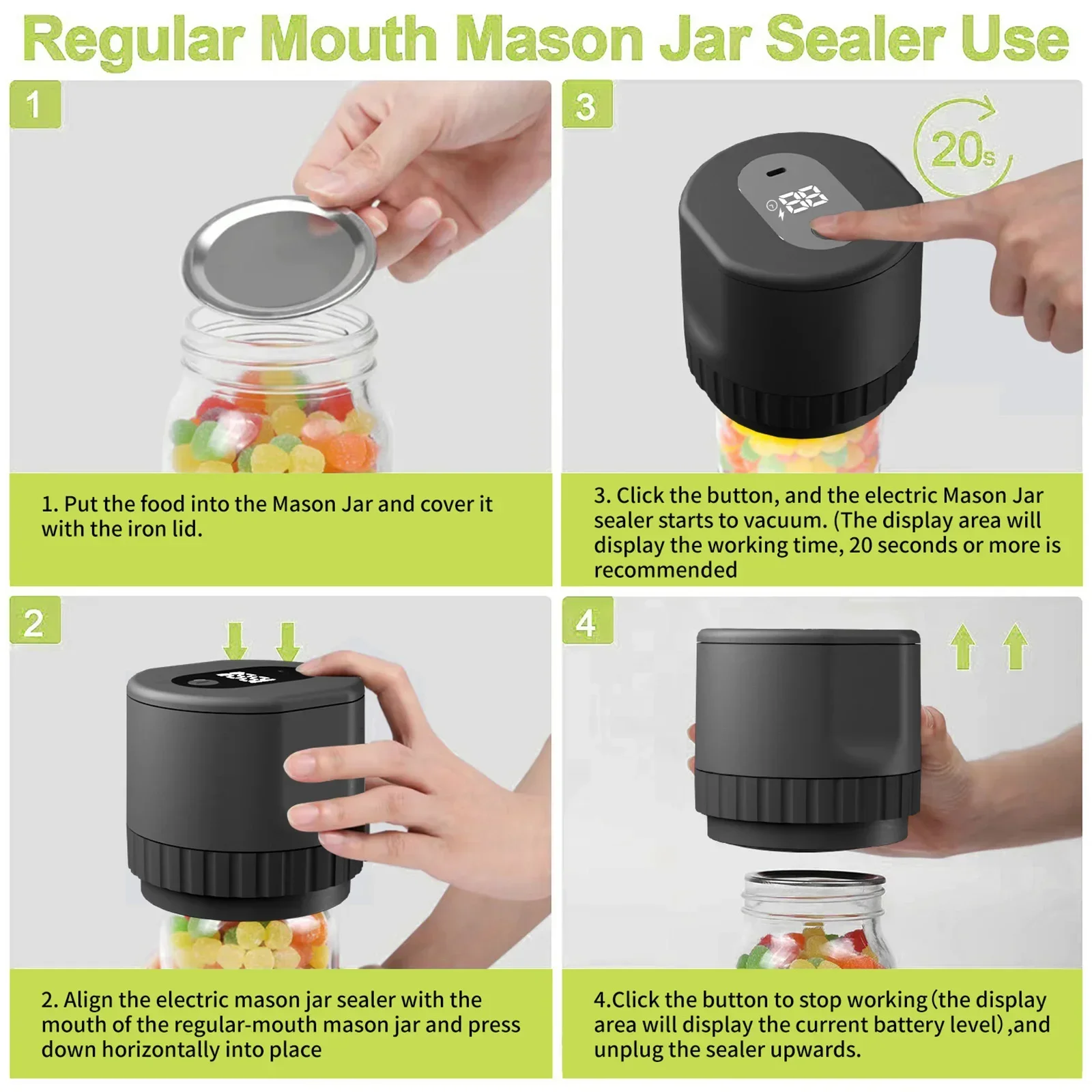 Electric Mason Jar Vacuum Sealer Kit Cordless Automatic Jar Sealer Kit Mason Lids For Food Storage Fermentation food vacuum sealer