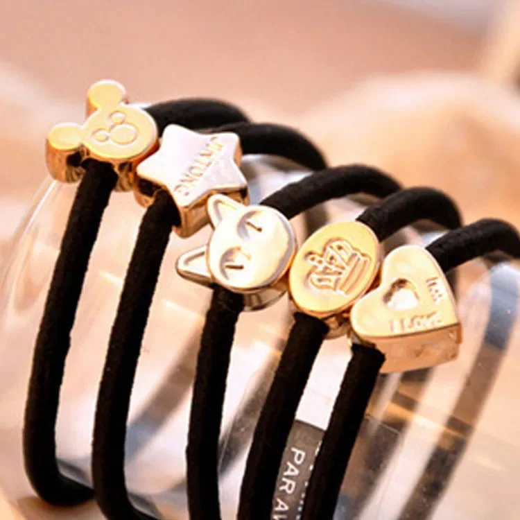 5pcs High Elasticity Hair Bands for Women Party Party Favors Birthday Gifts Non-Slip Gold Resin Bead Ponytail Holders