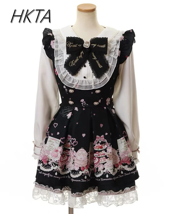 Women's Dress 2-piece Set Spring Print Navy Collar Long Sleeve Shorts
