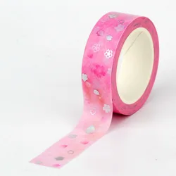 #F256 NEW 1PC. 10M Decor Silver Foil Pink Flowers Masking Washi Tape Journaling Cute Stationery School Supplies
