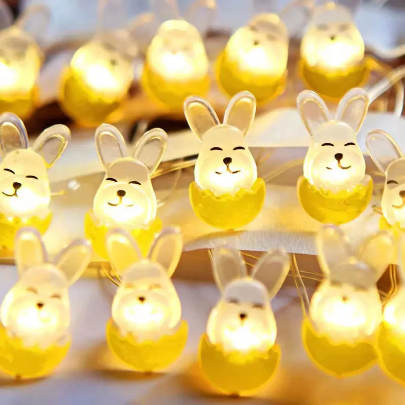 

2024 Easter Rabbit String Light Carrot Chick Eggs Kids Gift Fairy Light Garland Happy Easter Party Curtain Decoration for Home