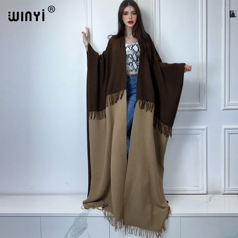 WINYI Retro plaid winter coat Middle East kaftan Pleated dress Africa Cardigan holiday cloak winter abaya women long down coat