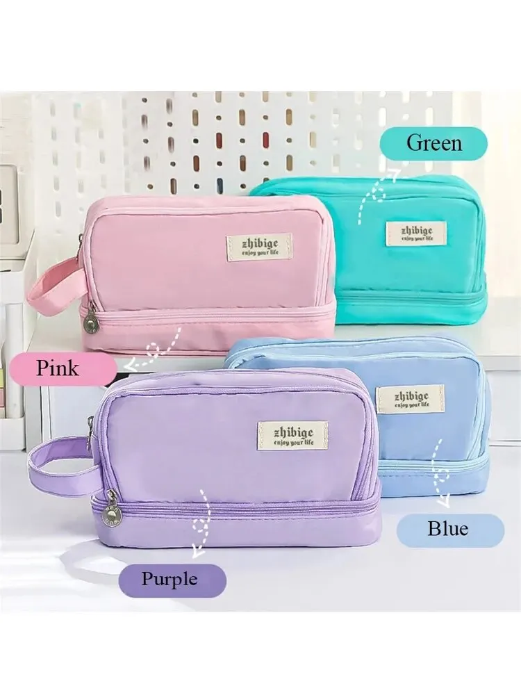 pencil case Pencil Case Double Layers Large Capacity Classification Storage Waterproof Canvas School Makeup Bag Pencil Pouch Pen