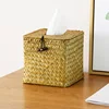 Straw Tissue Box Handmade Woven Rattan Napkin Holder Box Roll Paper Tray Car Living Room Storage Box Home Decor WF 3