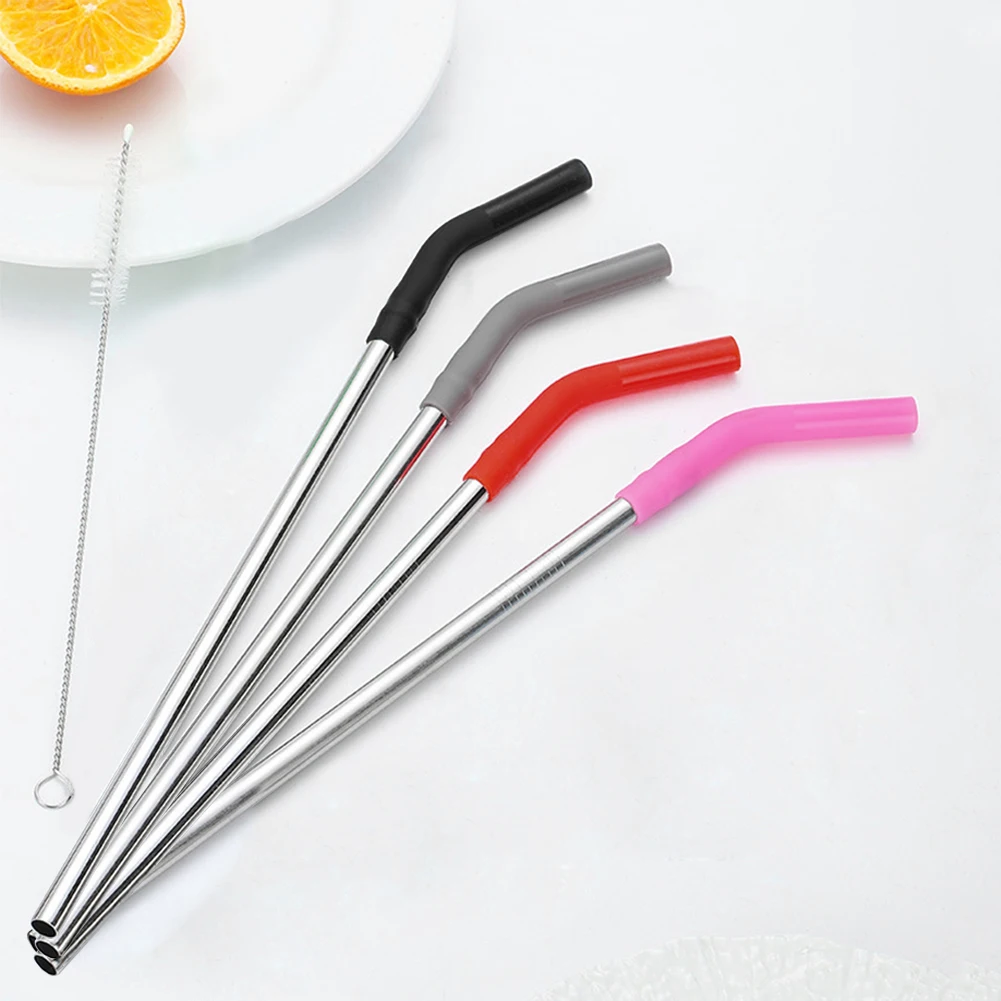 4Pcs Stainless Steel Straw with Silicone Tip Straw Brush Stainless Steel Drinking Straw with Covers for Stanley 40oz Tumbler
