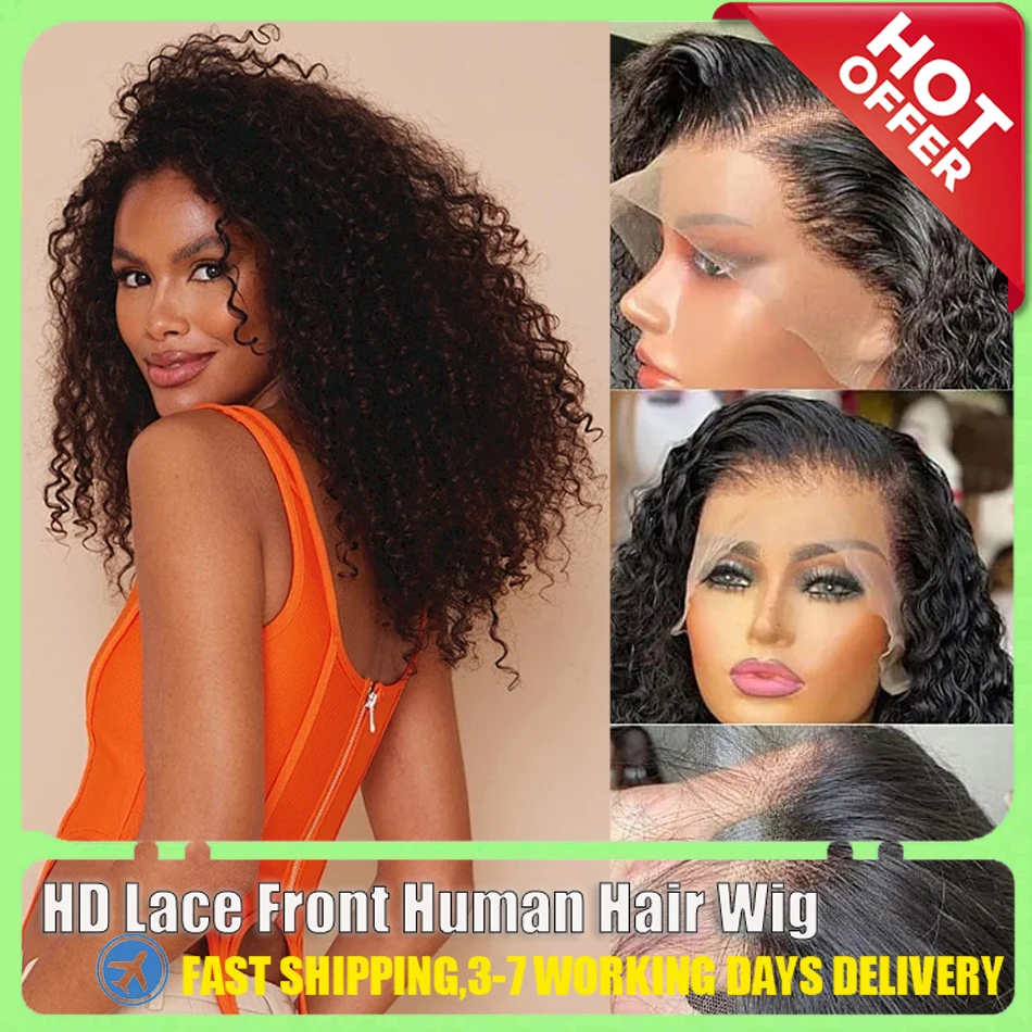 HD 13X6  Transparent Deep Water Wave Curly Lace Frontal Wigs For Black Women 30 34 40 Inch13X4 Front Human Hair Wig Glueless Wig