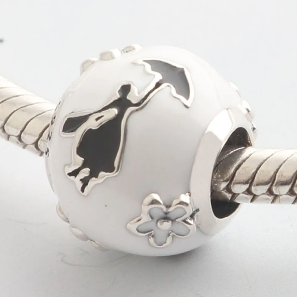 

Authentic S925 Sterling Silver Daisy Flower Bead Enamel Dancing Girl with Umbrella Charm Fit Women Bracelet Bangle DIY Jewelry