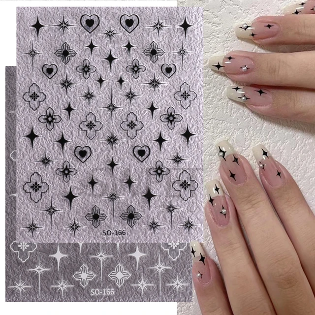 4pcs 3D Silver Gold Stars Nail Stickers Y2K Nail Design Black Stars Decal  Bronzing Sliders Chrome Effect Manicure Decoration