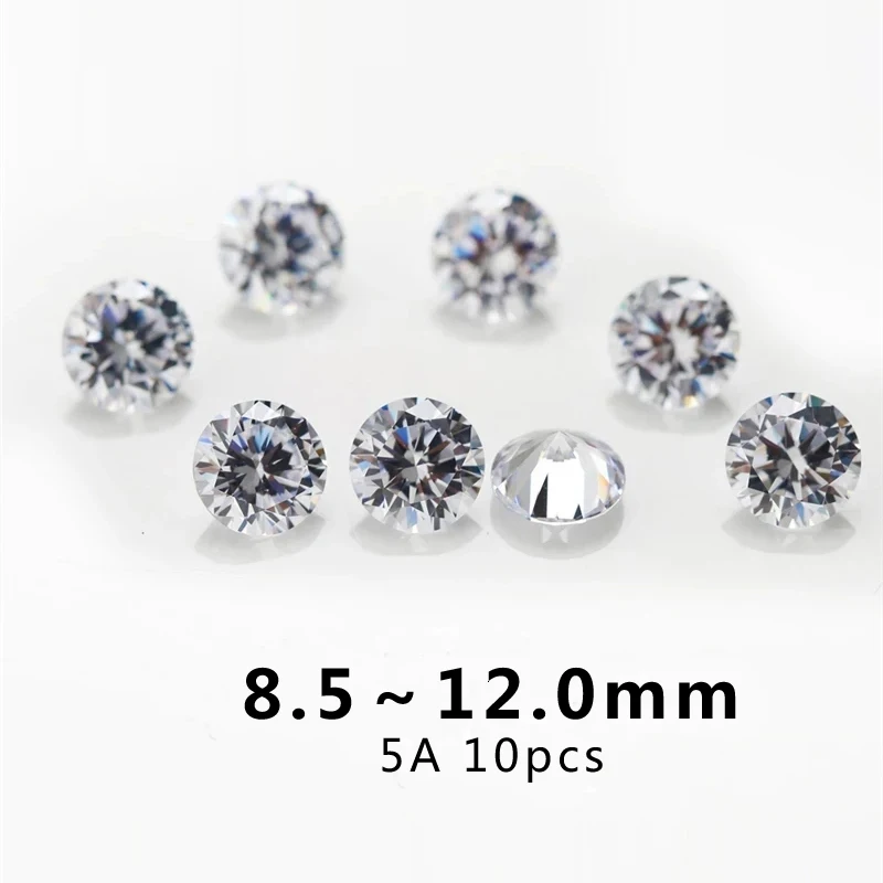 

10pcs/bag AAAAA Grade White 8.5~12.0mm Loose Zircon Stone Brilliant Round Cut Cubic Zirconia Stones For Jewelry Making DIY