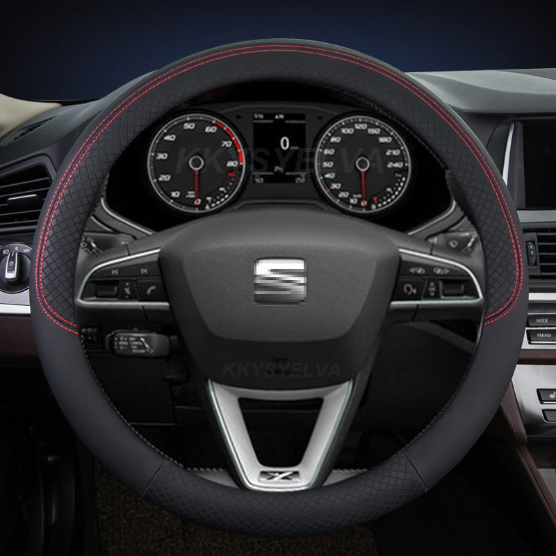 Microfiber Leather Car Steering Wheel Covers 38Cm For Seat Ibiza Exeo Ateca Altea Turedo Tarraco Toledo Arona Leon Accessories