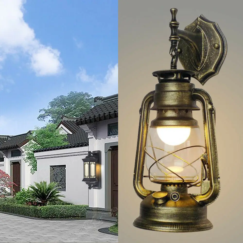 

Industrial Indoor Garden Lamp Porch Lighting Fixture Antique Exterior Wall Light Bronze Plastic Lantern