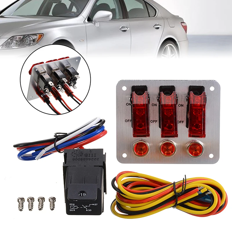 

Универсальный переключатель для автомобиля, 3 переключателя 12 В 20 А, автомобильная судовая красная фотолампа, панель переключателей для грузовиков, лодок, прицепов