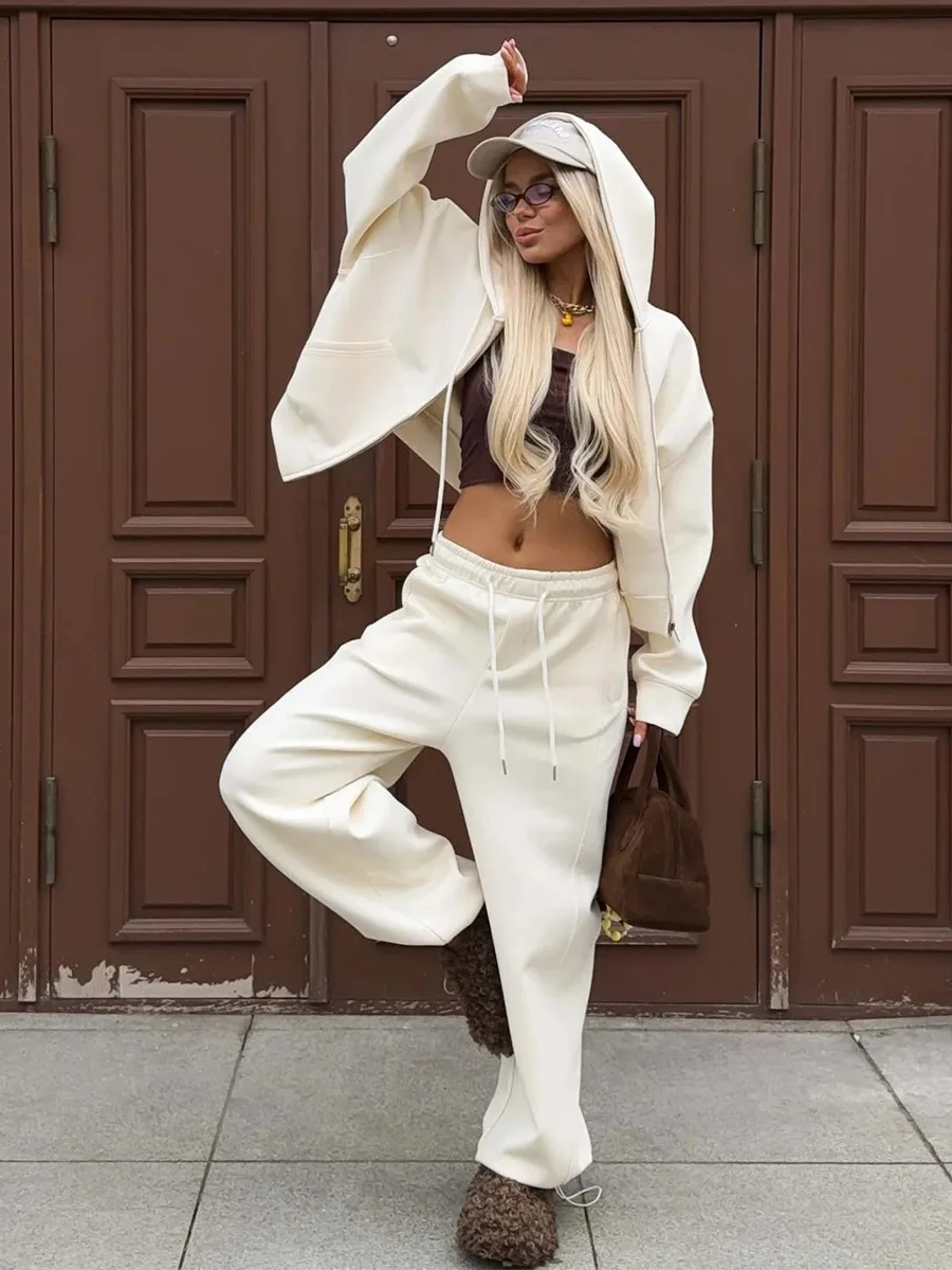 Bprnladies Autumn Winter New Zipper Cardigan  Sweatshirt Long Pants Set Women's Sweatshirt Wide Leg Pants Hoodie Set