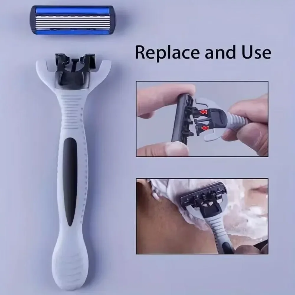 steel hair removal Safety razor Men's manual razor 6-layer stainlessknife, replaceable razor head, razor tools.