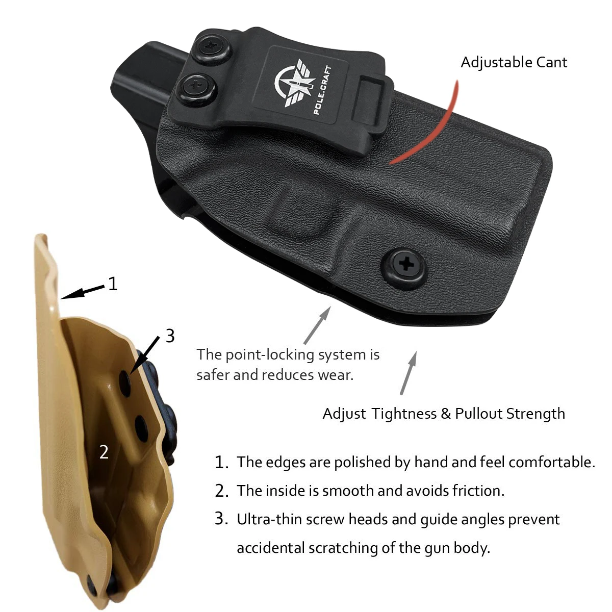 POLE.CRAFT IWB Kydex Holster Fits: Glock 43 / Glock 43X - Inside Waistband Carry Holster for G43 G43X (Black, Right Hand Draw) 2