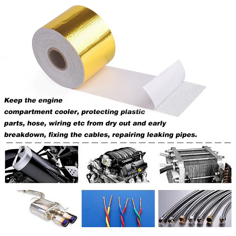 

Air Intake Pipe Aluminum Foil Tape High Temperature Reflective Adhesive Gold Heat Shield Wrap Tape 50mm X 10M Roll