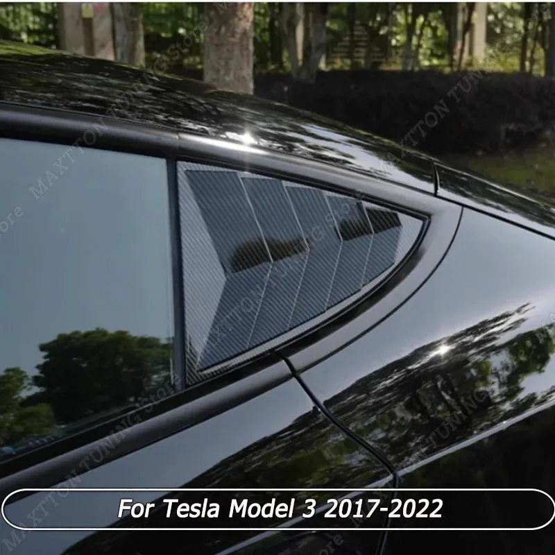 

2PCs Car Rear Window Shutter Cover For Tesla Model 3 2017-2022 ABS Gloss Black Triangle Decoration Modified Accessories