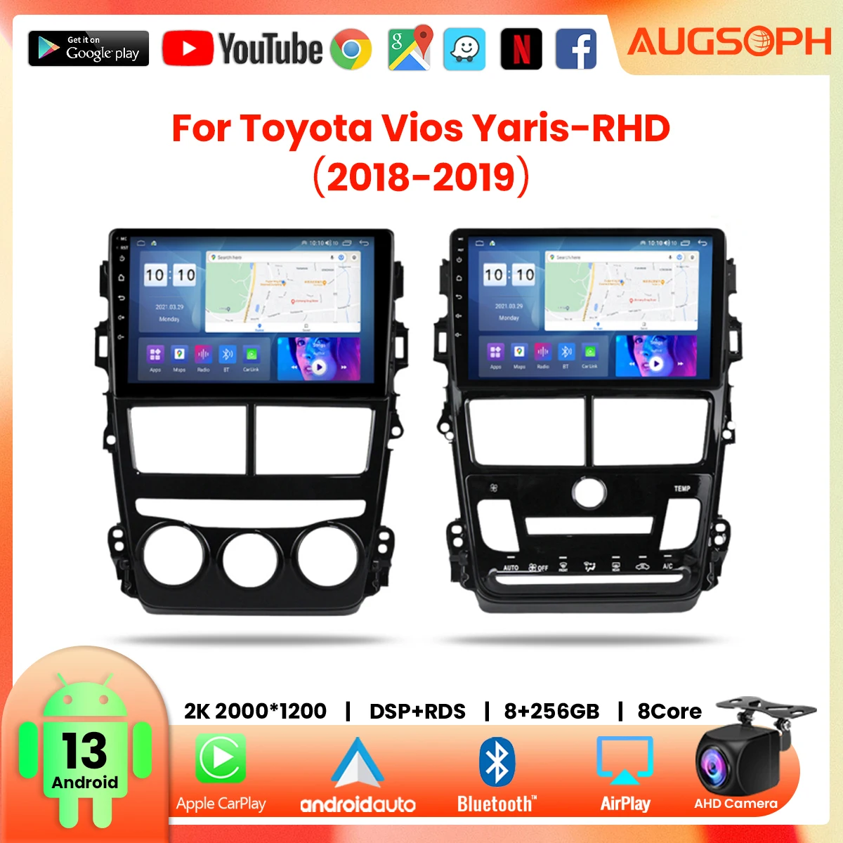 

Android 13 Car Radio for Toyota Vios Yaris RHD 2018-2019,9inch Multimedia Player with 4G WiFi Car Carplay & 2Din GPS