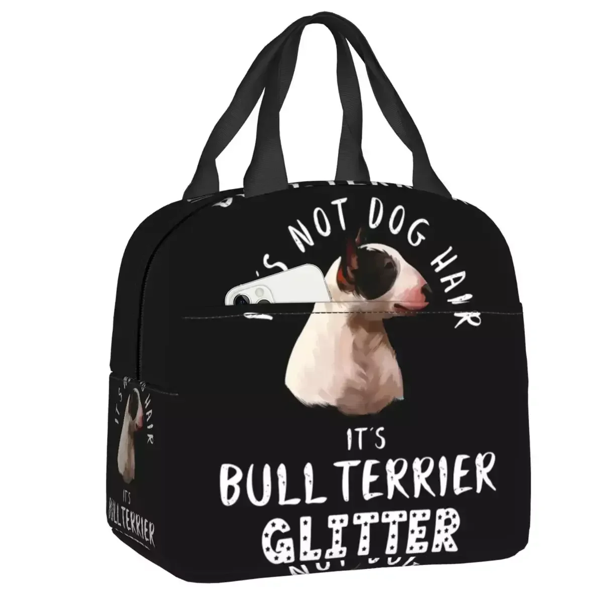 

2024 Its Not Dog Hair Its Bull Terrier Miniature Glitter Funny Dog Portable Lunch Boxes Leakproof Thermal Cooler Food Lunch Bag