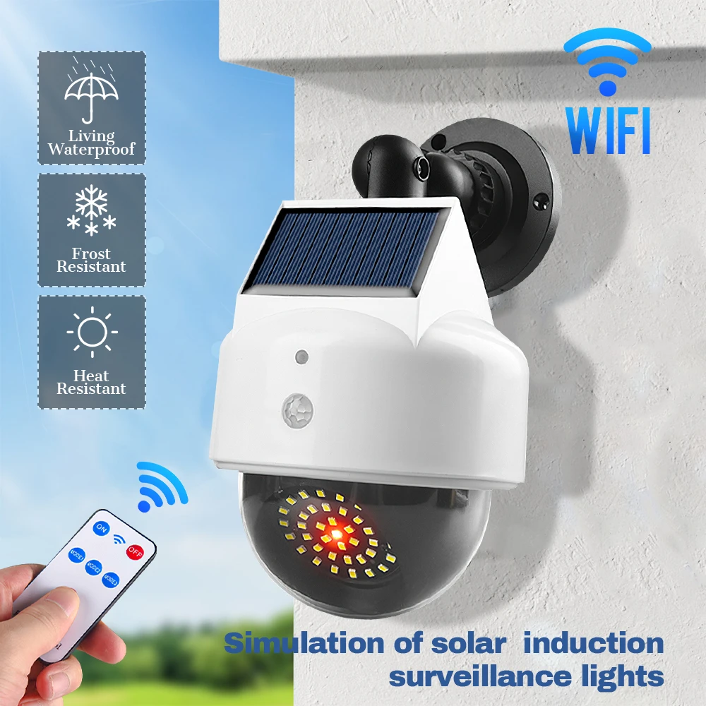 Outdoor Sensor Solar Lights Remote Control Powered Simulation Monitoring Wall Lamp Fake Security Camera for Porch Garden Patio 3