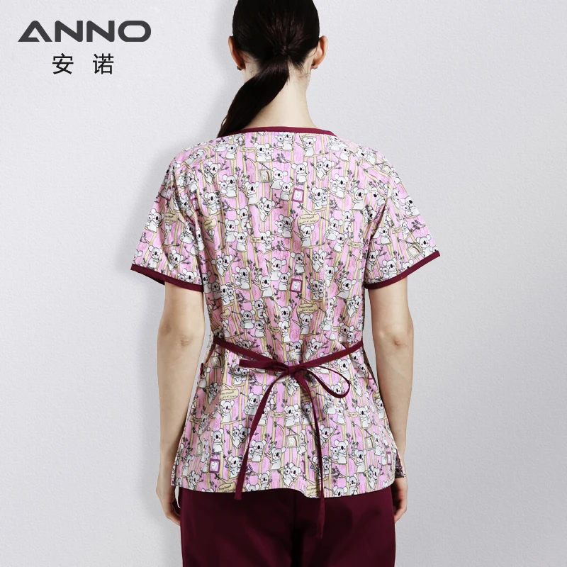 ANNO Women Hospital Nurse Uniform with Adjust Waist Body Scrubs Tops Pretty Clinic Paramedic Clothing Cosmetologist Coveralls medical uniform