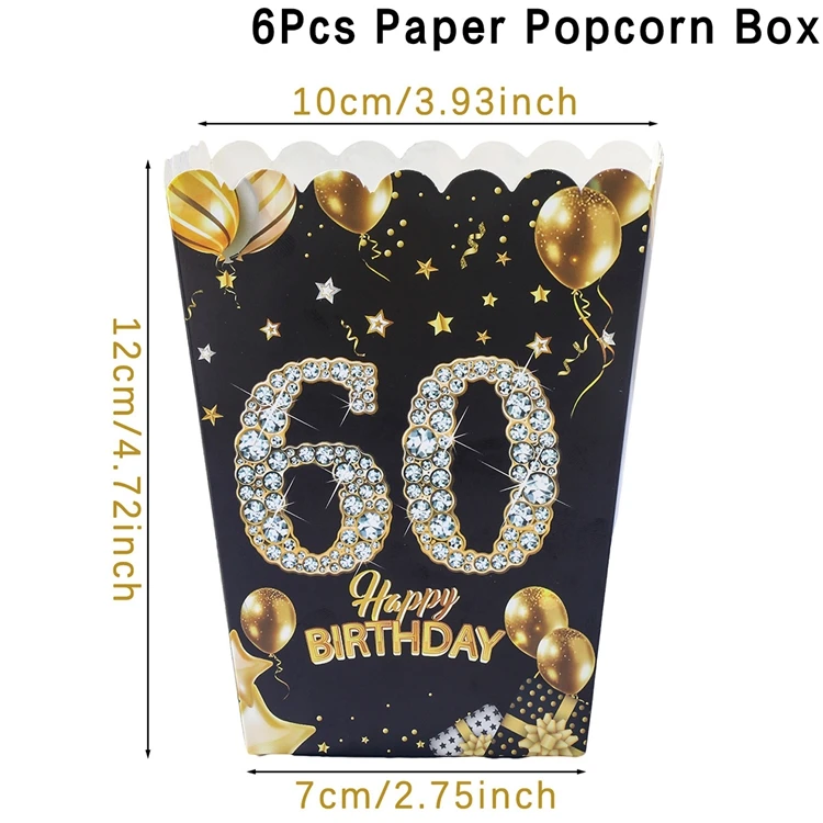 Elegant Black and Gold Popcorn Boxes - Set of 6 - Perfect for Parties and Celebrations