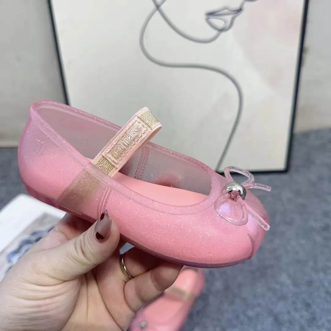 Mini Melissa Brand Children's Jelly Shoes Autumn Baby Kids Thin Bow Ballet Flat Shoes Girls Non-slip Soft Sole Beach Shoes 6