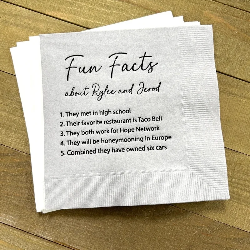 

50 Trivia Personalized Napkins Birthday Wedding Trivia Napkins Fun Fact Napkins Beverage Luncheon Dinner and Guest Towels Avai