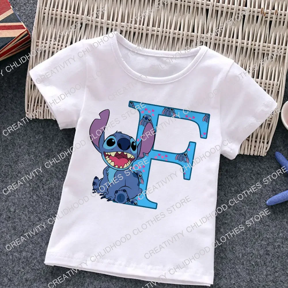 New Stitch Letter A B C D Children T-Shirt Name Combination Tee Shirts Cartoons Kawaii Kid Casual Clothes Girl Boy Harajuku Tops