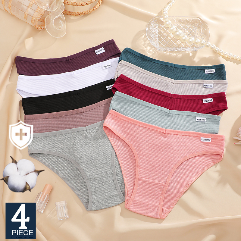 FINETOO 4Pcs/Set M-4XL Cotton Panties Female Underpants Sexy Panties for Women Briefs Underwear Plus Size Pantys Lingerie