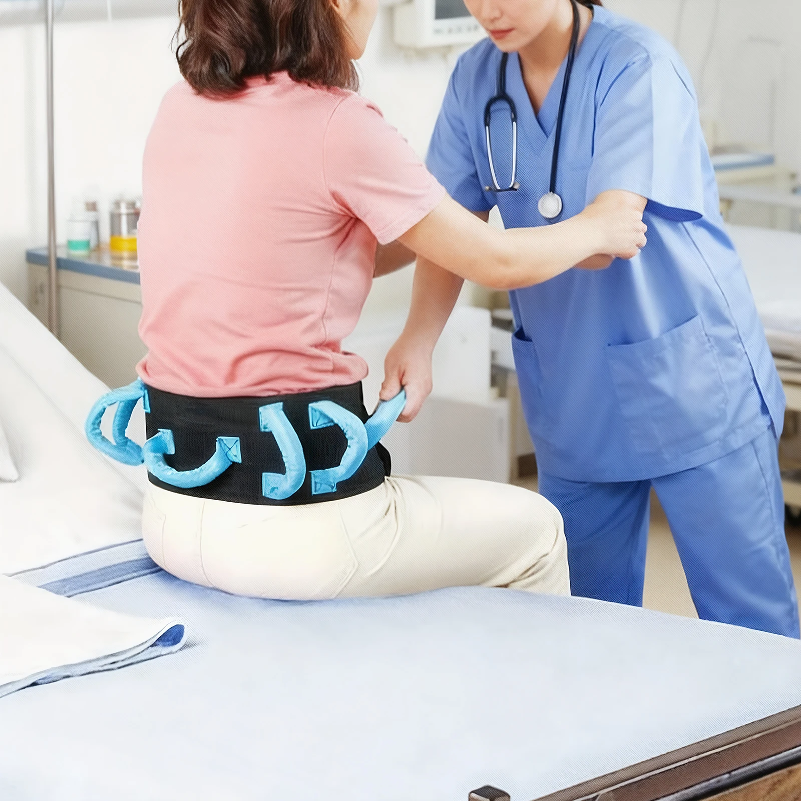 Metal Buckle Safety Gait Belt with Handles Rehabilitation Assistive Device Breathable Recovery Training Belt for Lifting Seniors