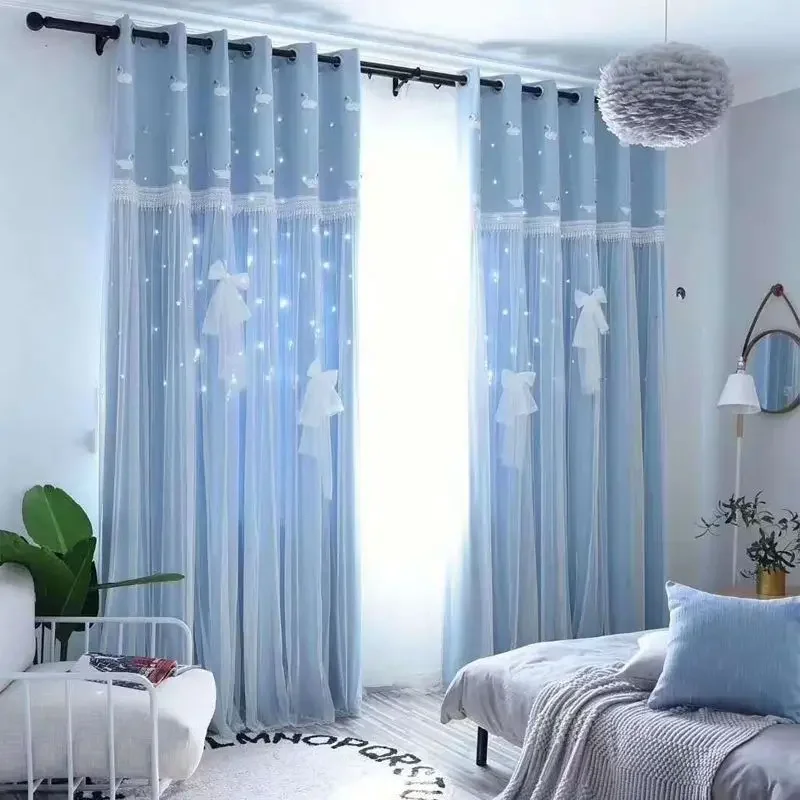 

Занавески с полыми звездами в скандинавском стиле, затемняющие двухслойные занавески из ткани и песка для детской комнаты, эркера, спальни