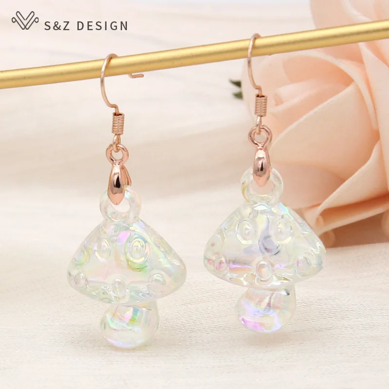 S&Z DESIGN New Fashion Transparent Acrylic Mushroom Dangle Earrings For Girls Women Lovely Jewelry Cute Gift Quality Eardrop