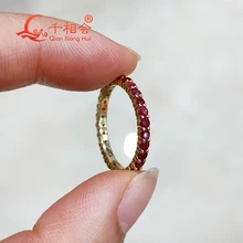 

14k or 18k yellow gold Natural pigeon blood red ruby Eternity Band ring 2mm round shape full of band jewelry dating.