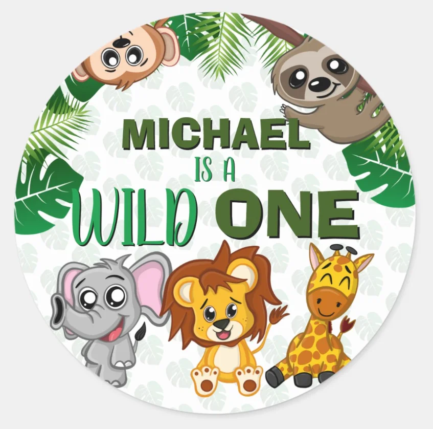 Personalized Jungle Animals Personalized Customized Name Text Zoo Birthday Wildlife Zoo Baby Bath Party Baptism Label