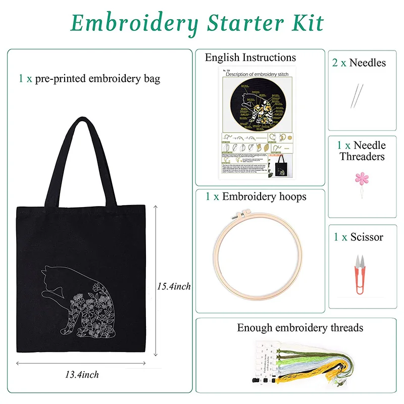 Embroidery Kit For Beginner Canvas Tote Bag flower Pattern Cross Stitch Kits Stamped Embroidery Bag Hoops Needle