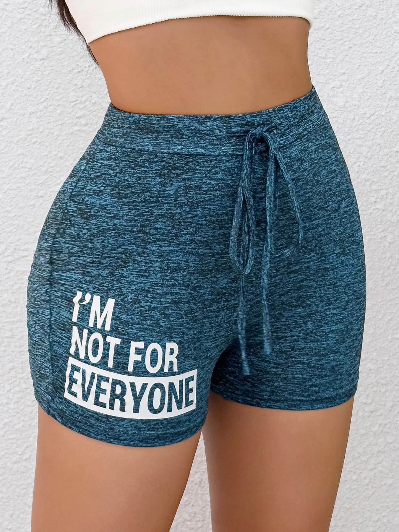 Womens Spring Summer High Waist Shorts Casual Sporty Blue Printed Drawstring Waist Slim Fit Lounge Daily Pants 5