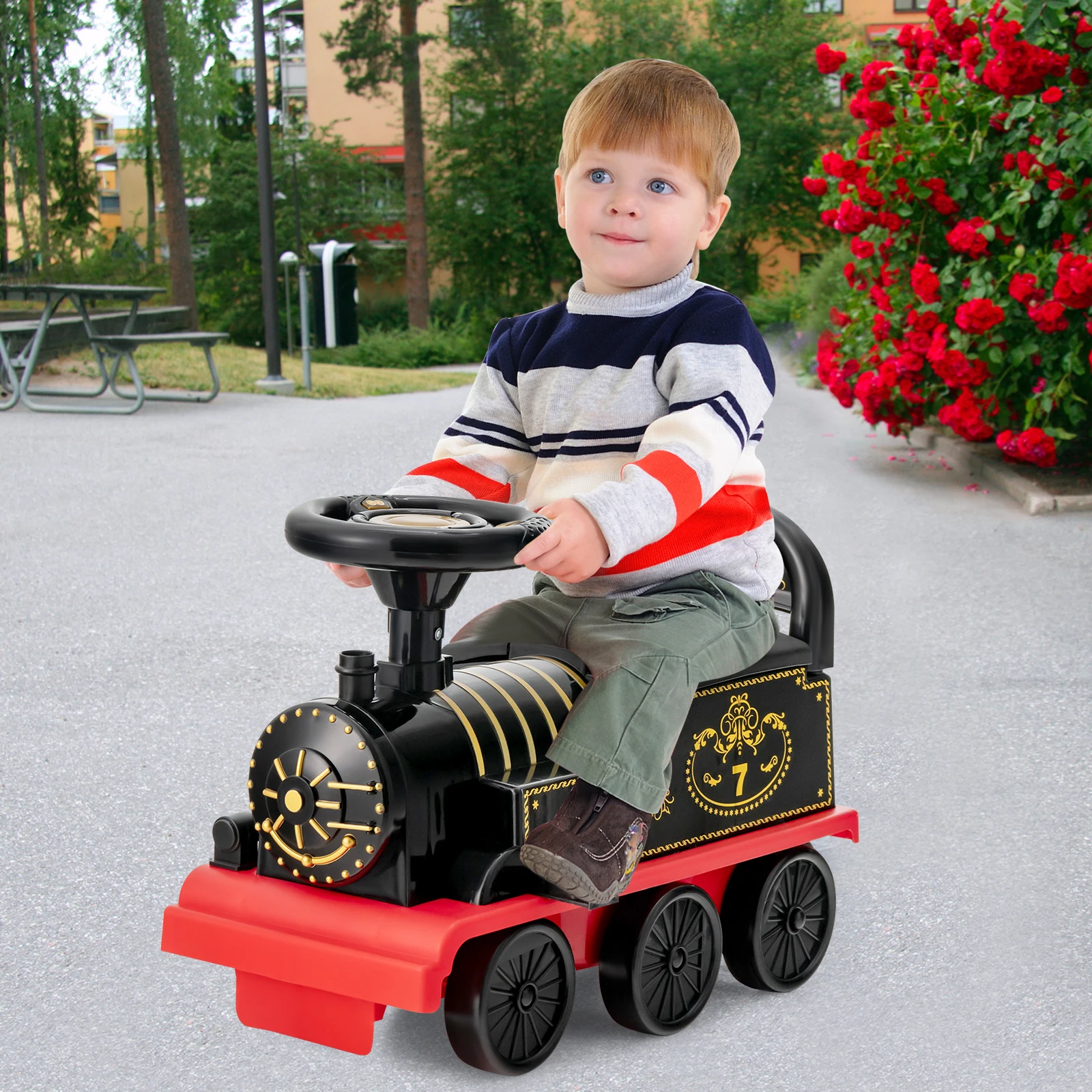 6V Electric Kids Ride On Train Motorized Train Toy w/ Track & 6 Wheels Black 3
