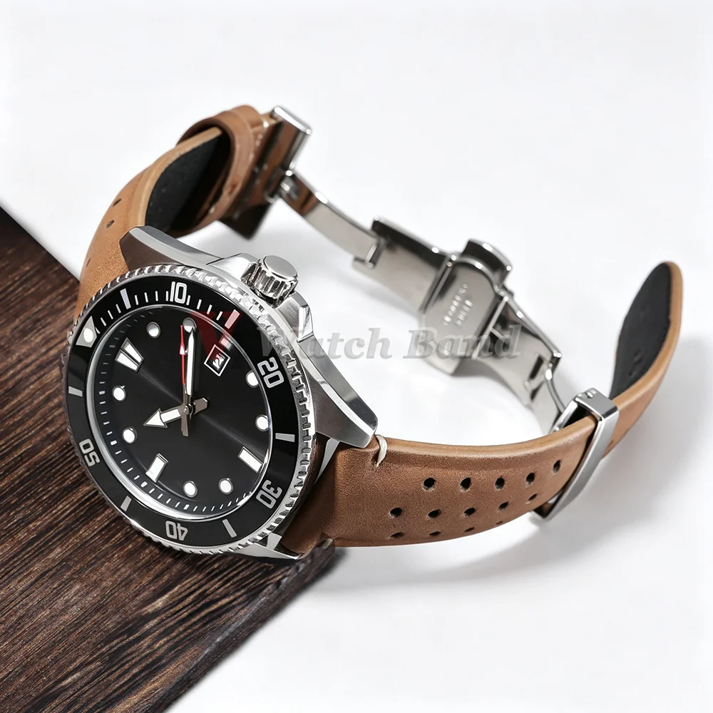 Matte Vintage Brown Leather Breathable Porous Watch Straps