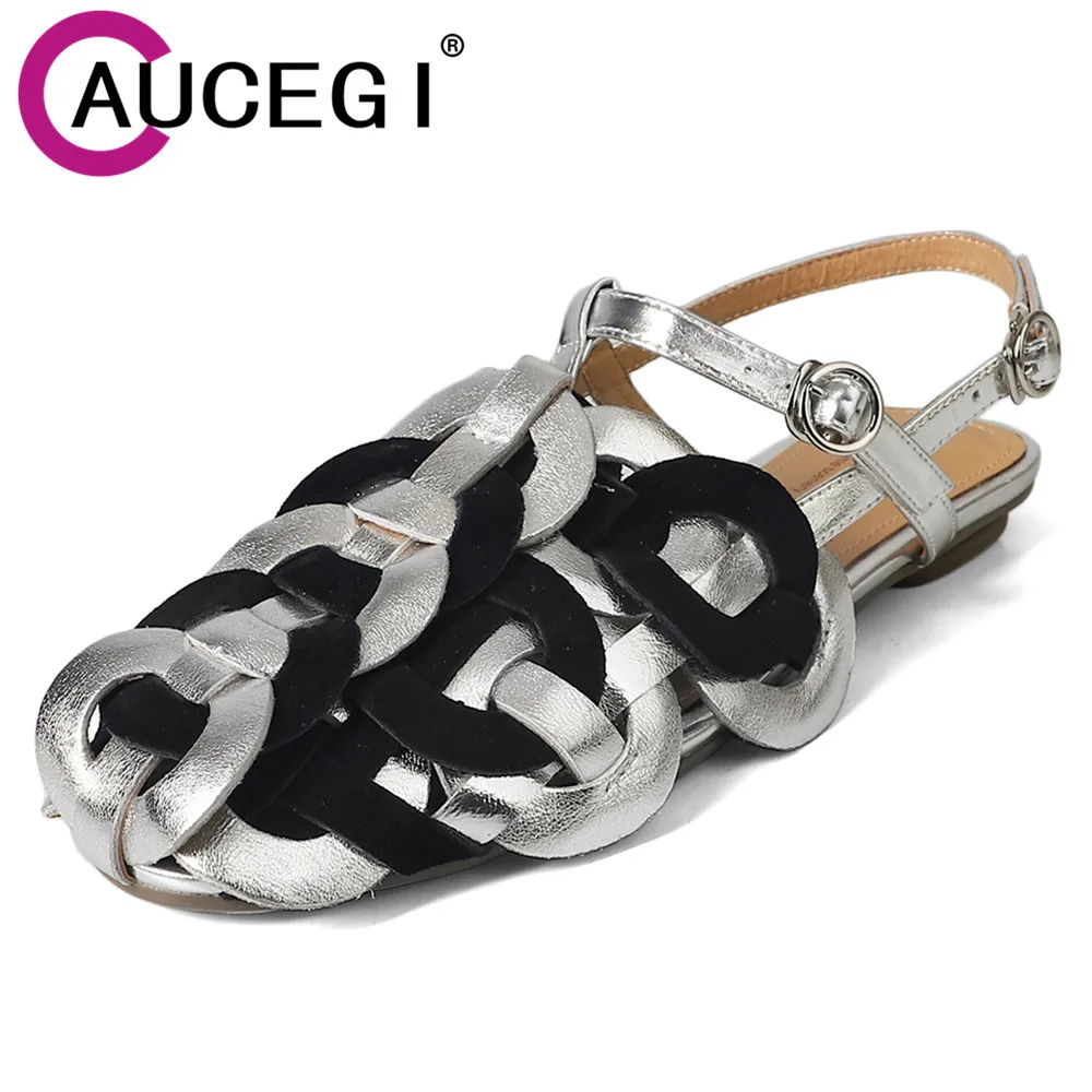 

Aucegi 2024 Women's Summer New Fashion Square Toe Retro Flats Heels Designer Sandals Outdoor Open Toe Casual Party Dress Shoes