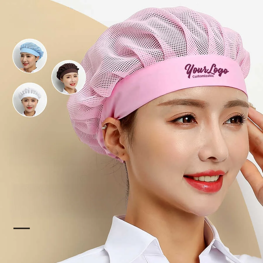 여성용 셰프 모자 주방 작업 모자 음식 서비스 머리카락 흘러내림 방지 헤드기어 통기성 실내 범용 챙 없는 모자