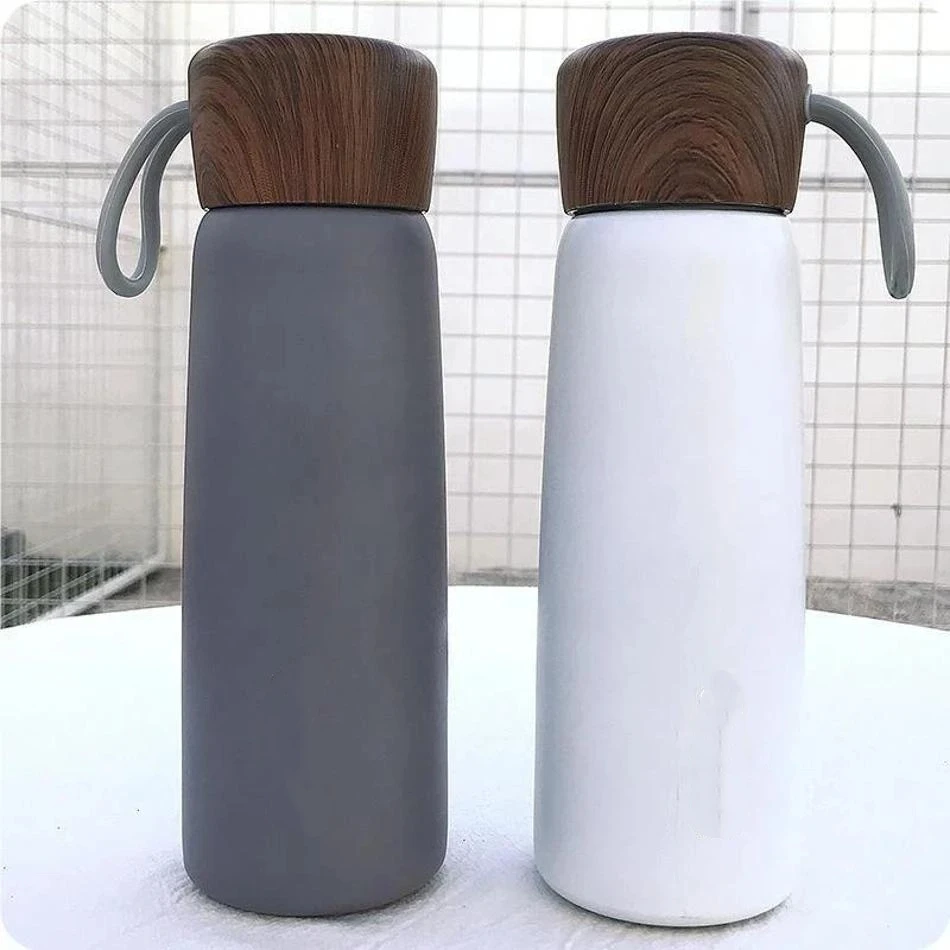 1 Pcs New 500ml Wooden Lid Stainless Steel Water Bottle Vacuum Flask Vacuum Sport Water Bottles For Outdoors Student