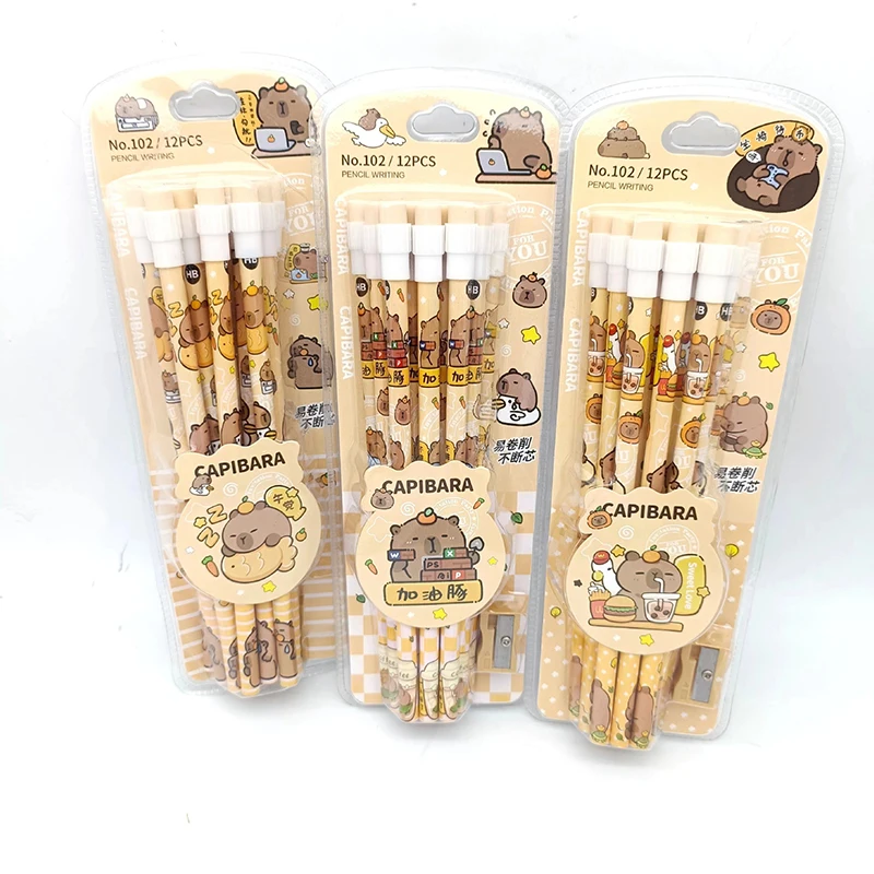 1pack Cartoon Capybara HB Pencils 12 Pencils 1 Pencil Roller Stationery Box Set Student Writing Drawing HB Pencils Sketch Pens Drawing Set Writing Stationery Drawing Pencils