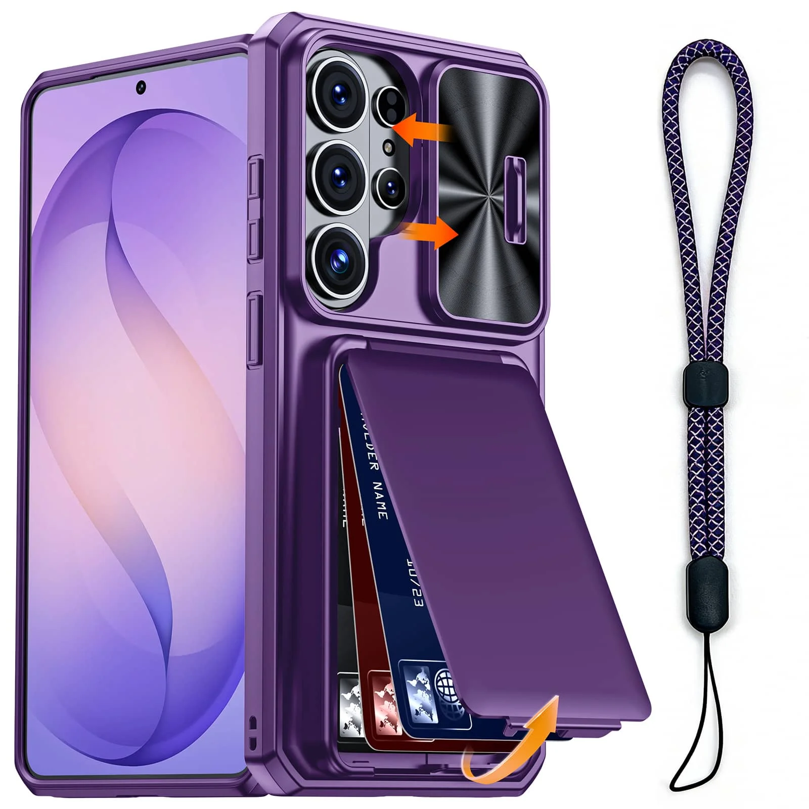 Multifunctional Wallet Case with Card Holder, Slide Camera Cover, Kickstand & Wrist Strap - Rugged Protection