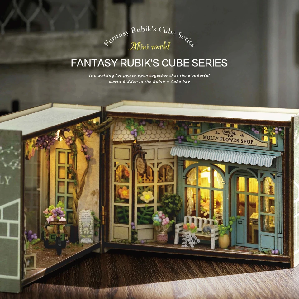 DIY木製ミニボックスドールハウス、ミニチュアビルディングキット