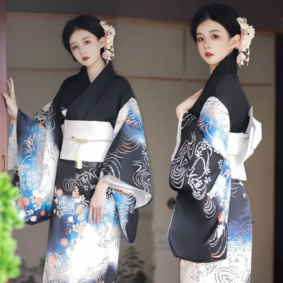 Fashion National Trends Women Sexy Kimono Yukata With Obi Novelty Evening Dress Japanese Cosplay Costume Floral Kimono Women's
