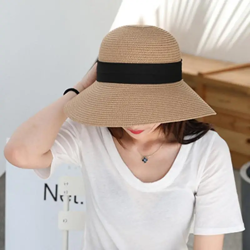 Foldable ladies soft top sun hat beach straw hat comfortable and breathable travel summer anti-ultraviolet
