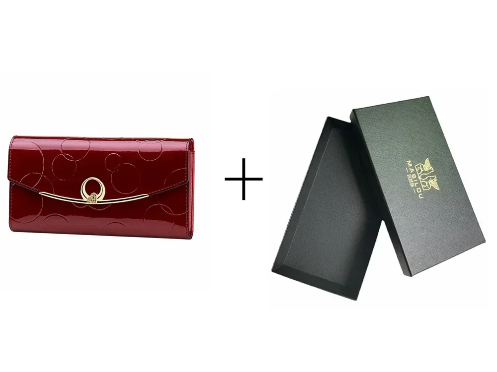 Elegant Faux Leather Women's Wallet in Wine Red, Gold, Blue, and Black