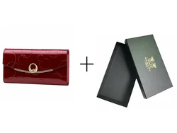Elegant Faux Leather Women's Wallet in Wine Red, Gold, Blue, and Black (Wine red  with box)