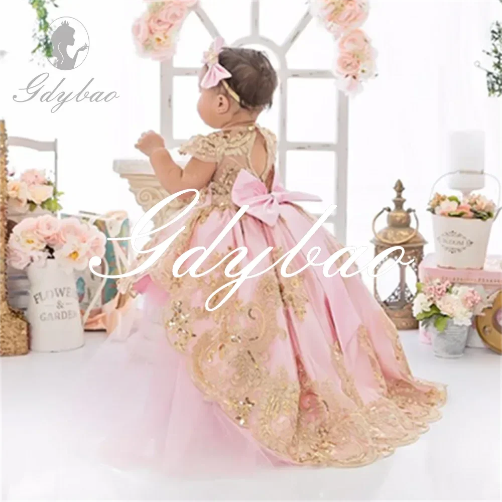 Wedding Princess Flower Girl Dress Short Sleeve Sweep Train First Communion Dress hair accessories bridal hair accessories bridal jewelry set lace veil